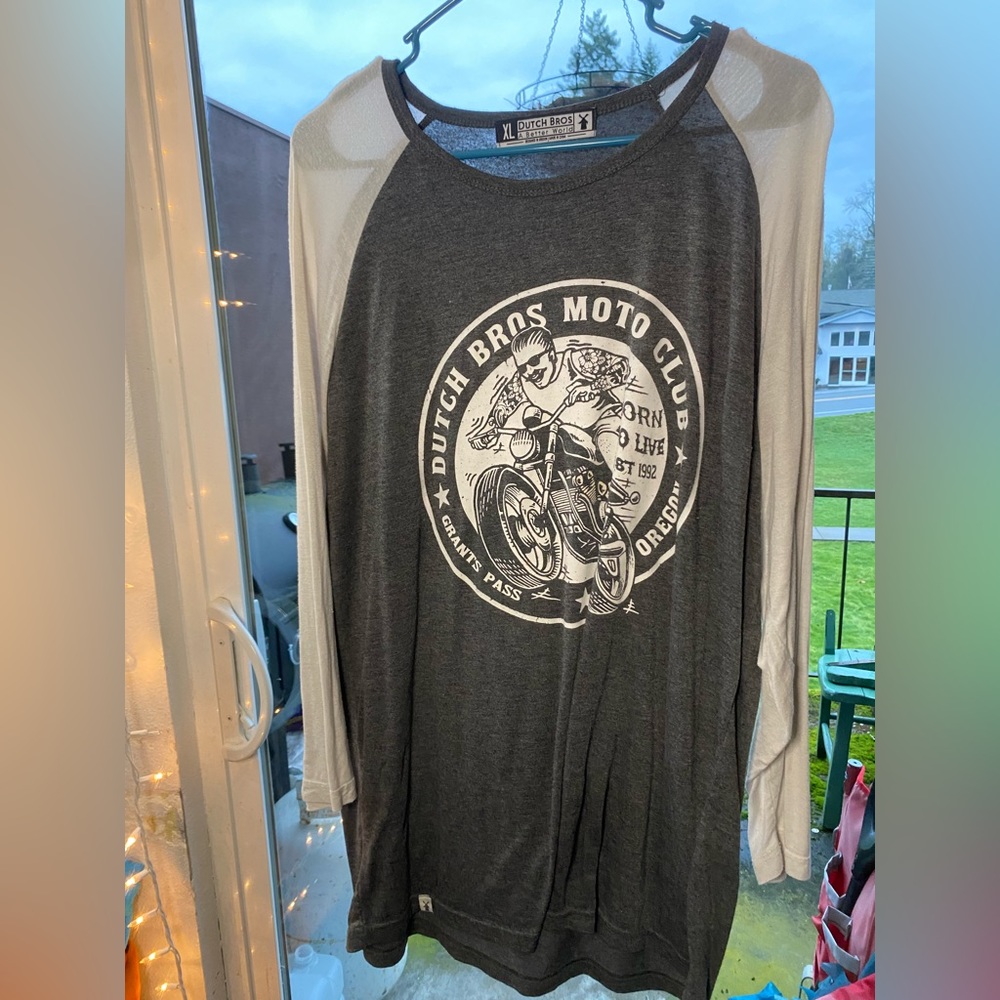 Dutch Bros Grey and White Moto Club long sleeve T-shirt size XL
